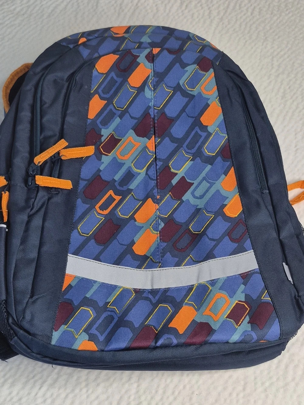 TOPMOVE School Backpack 18in Blue/Orange Geometric Polyester Rain Cover Laptop